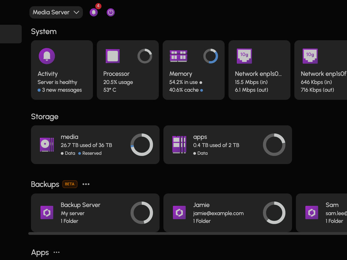 The dashboard with the new app running