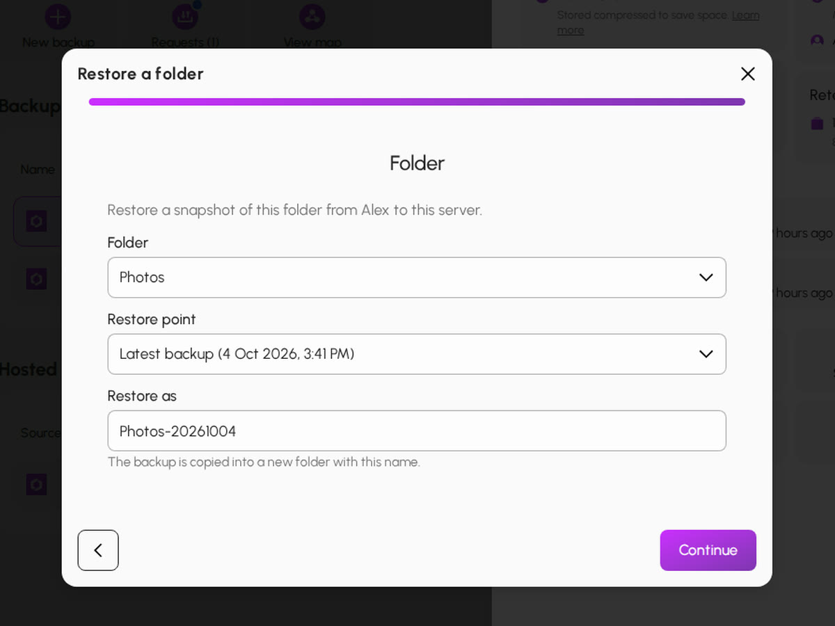 Restoring a folder from a buddy's backup