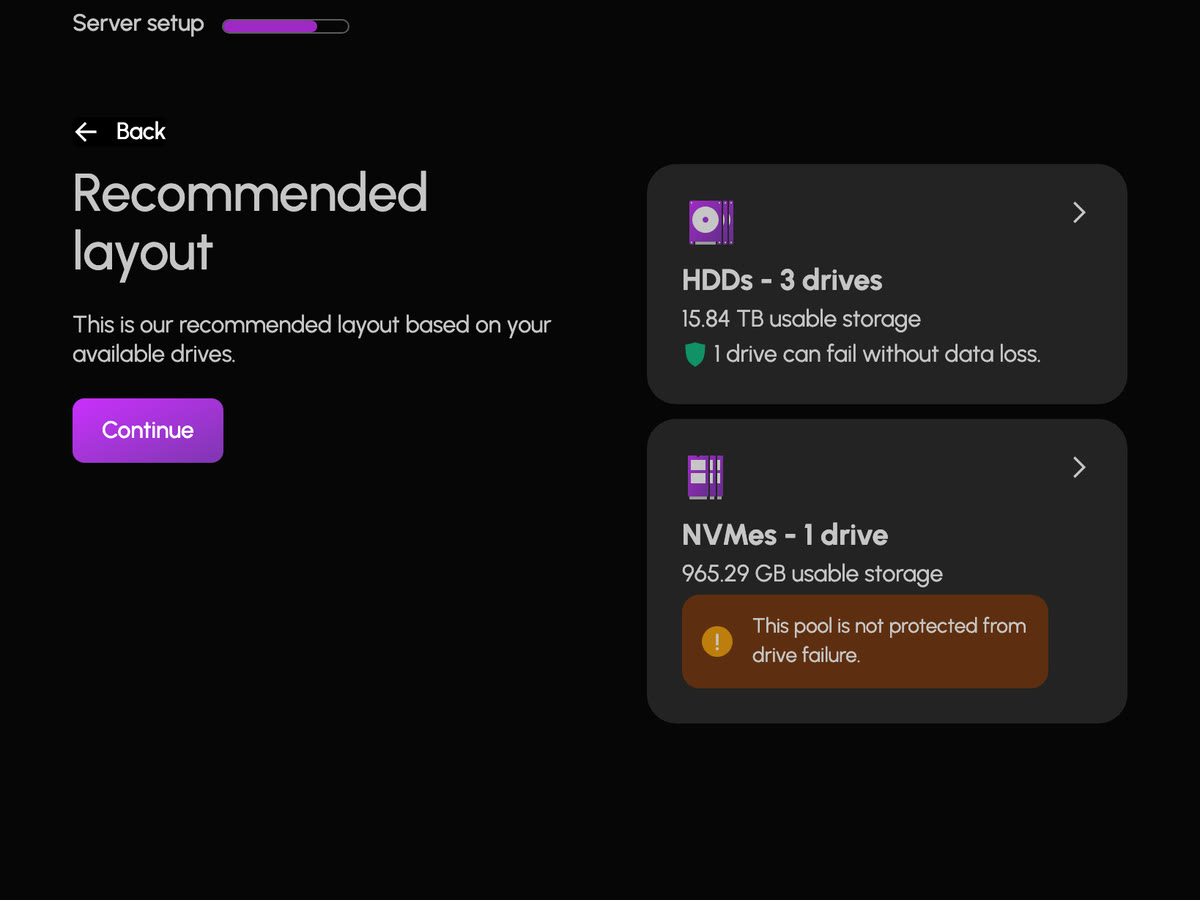 The layout HexOS recommends for the drives it found